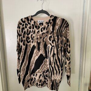 Awina Lambswool & Angora Animal Print Crew Neck Women's Sweater Size M